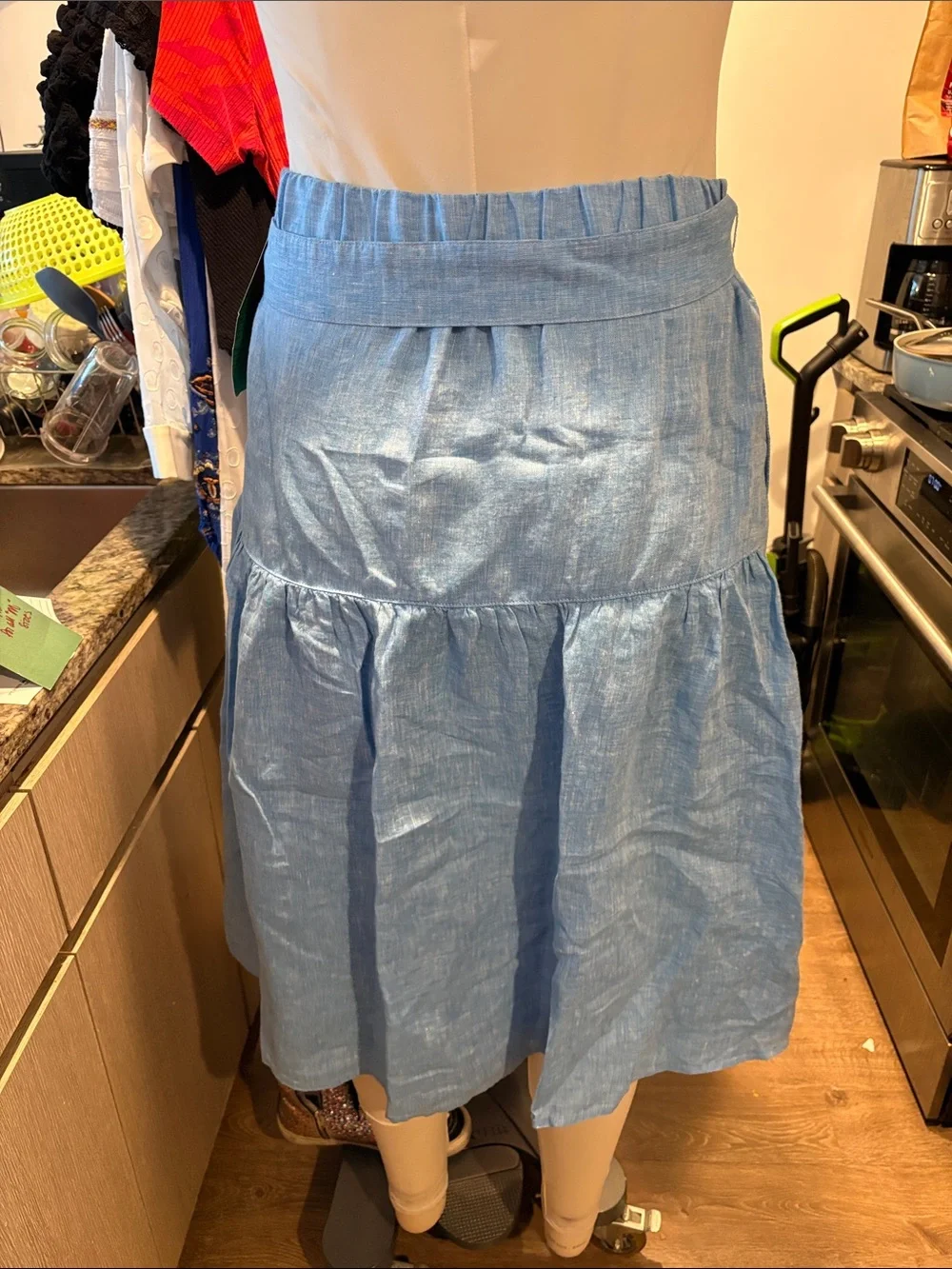 Talbots Light Blue Linen Tiered Tie-Waist Midi Skirt - Picture 6 of 6